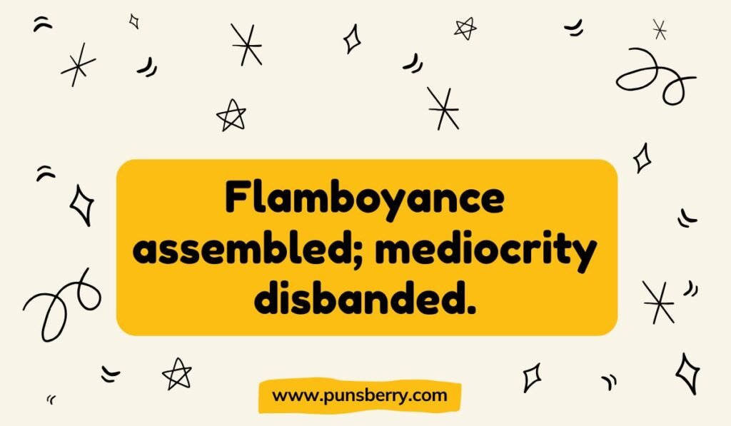 Witty flamingo pun highlighting flamboyance versus mediocrity, designed for flamingo jokes and wordplay blog.