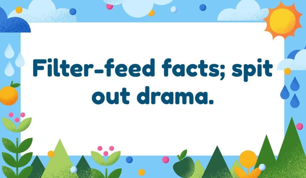Unique flamingo pun about filter feeding facts and spitting out drama with colorful nature background.