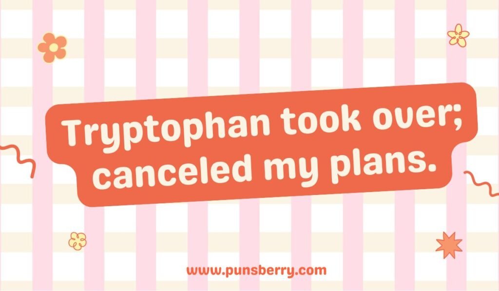 Tryptophan turkey pun about canceling plans after eating