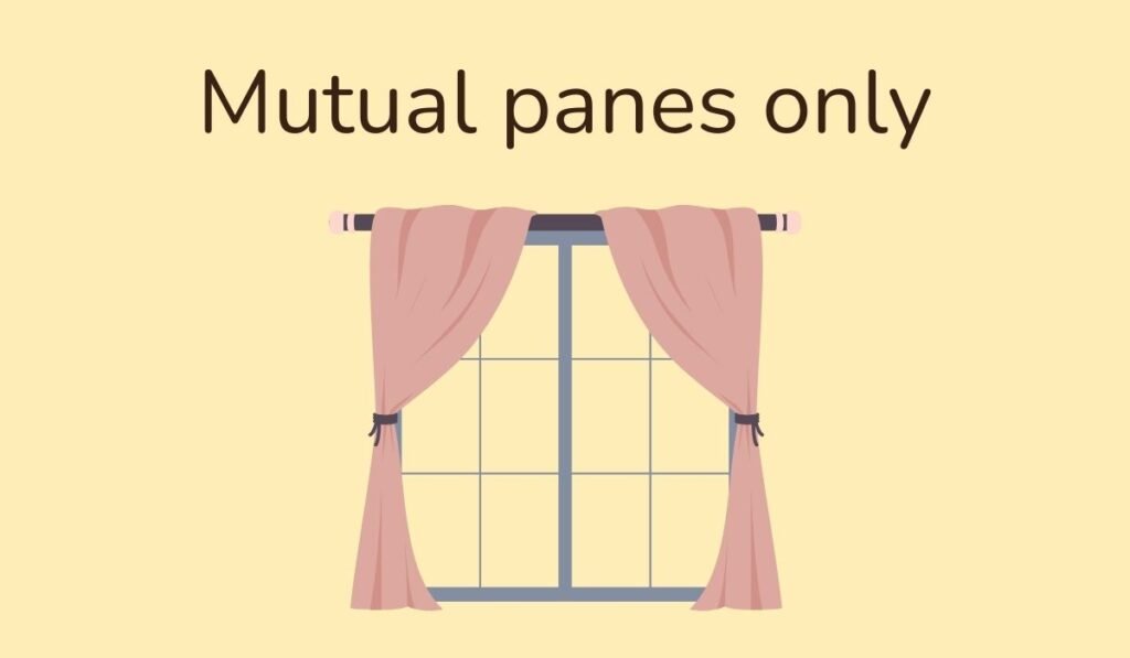 Window with pink curtains and pun Mutual panes only – funny window pun illustration
