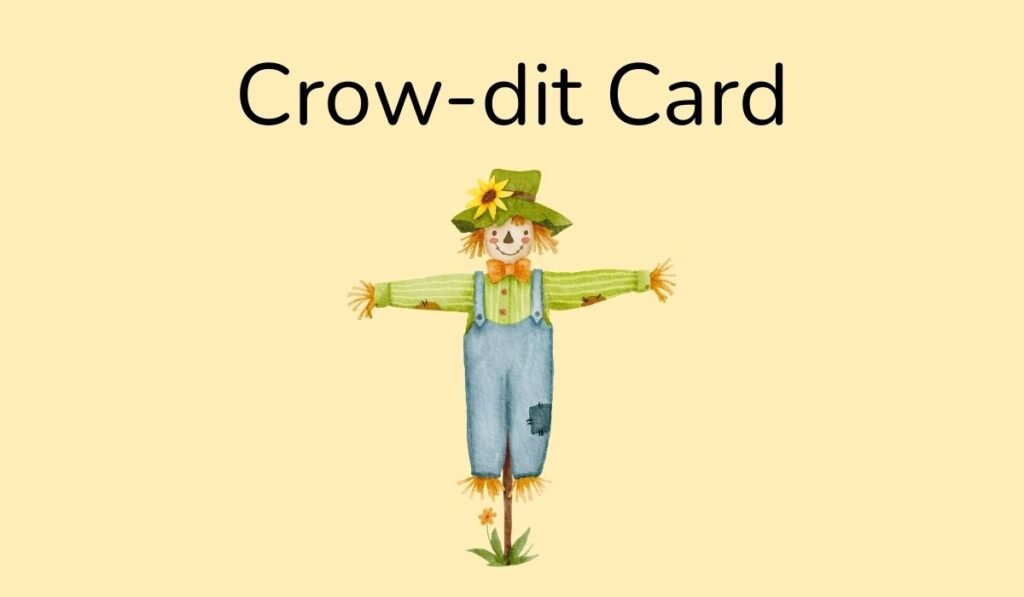 Cute scarecrow illustration with Crow-dit Card pun – scarecrow jokes and wordplay graphic