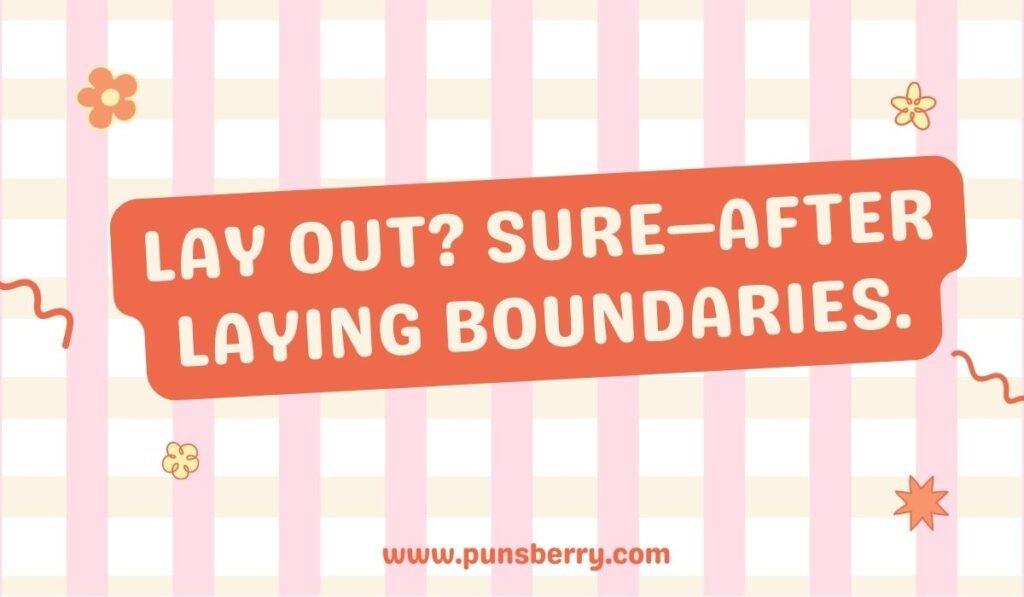 Funny frisbee pun graphic with line “Lay out after laying boundaries.”