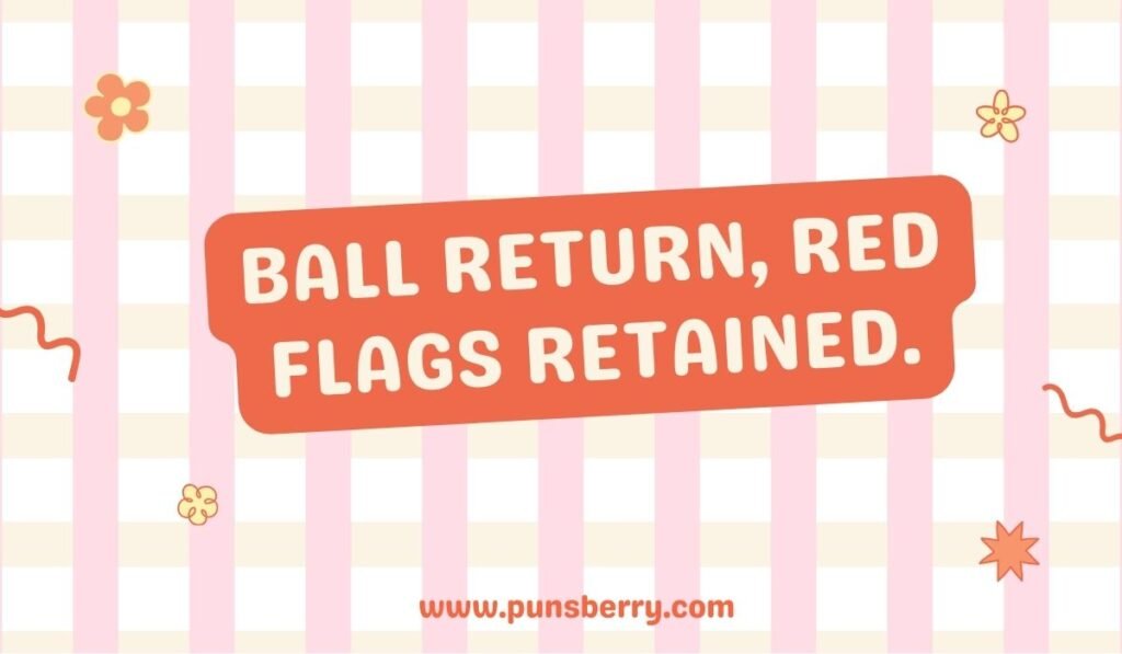 Bowling pun joke – ball return red flags retained on striped background