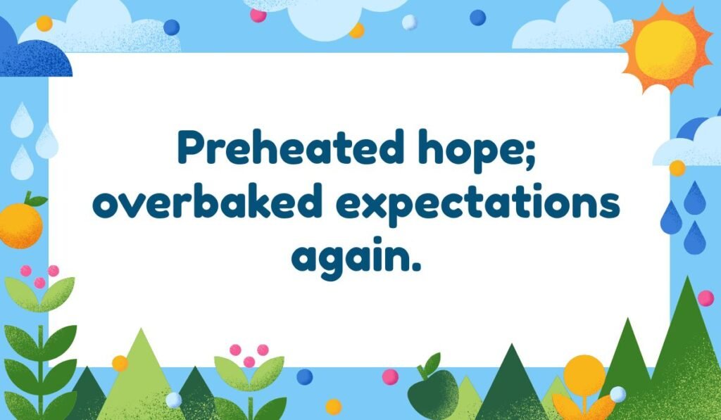 Relatable brownie pun image saying “Preheated hope; overbaked expectations again