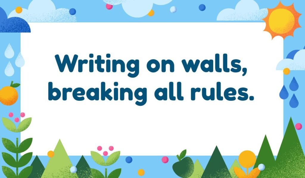 Chalk quote about rules: "Writing on walls, breaking all rules."