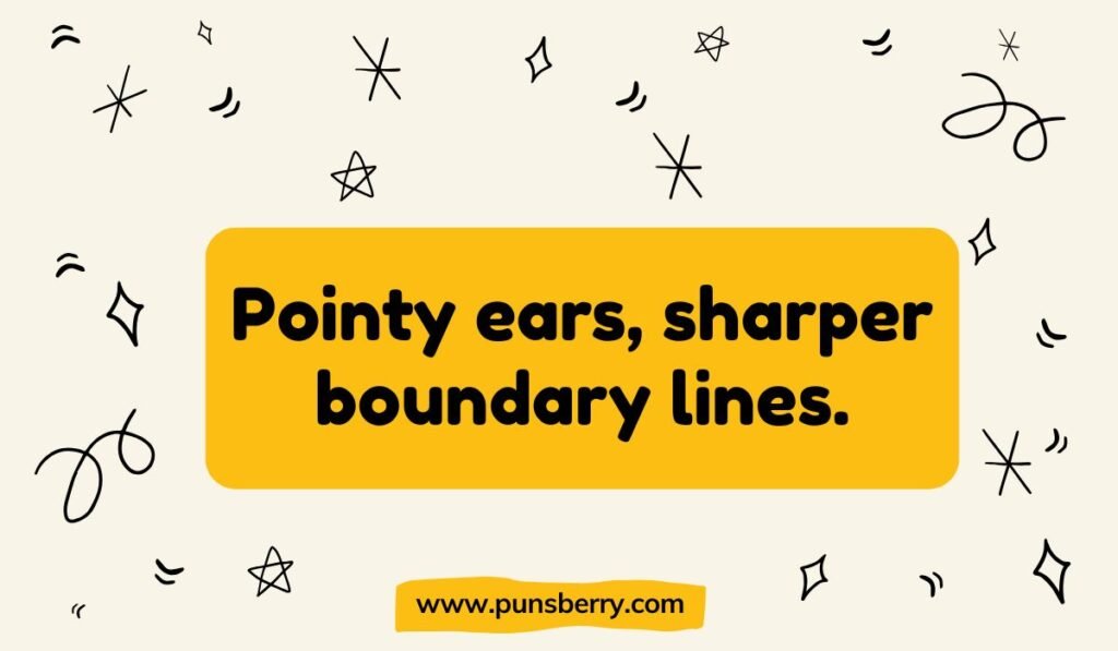 Elf pun “Pointy ears, sharper boundary lines” – funny Christmas caption with elf humor.