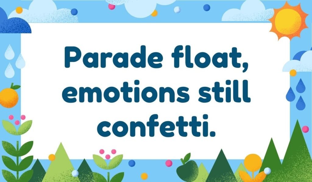Parade float pun: “Parade float, emotions still confetti”