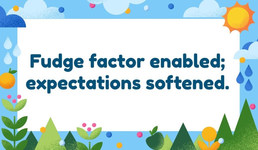 Creative fudge pun picture with phrase ‘Fudge factor enabled; expectations softened