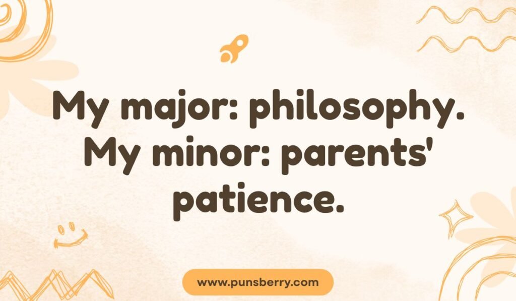 Graduation major/minor pun: 'My major: philosophy. My minor: parents' patience.' Funny college degree joke.