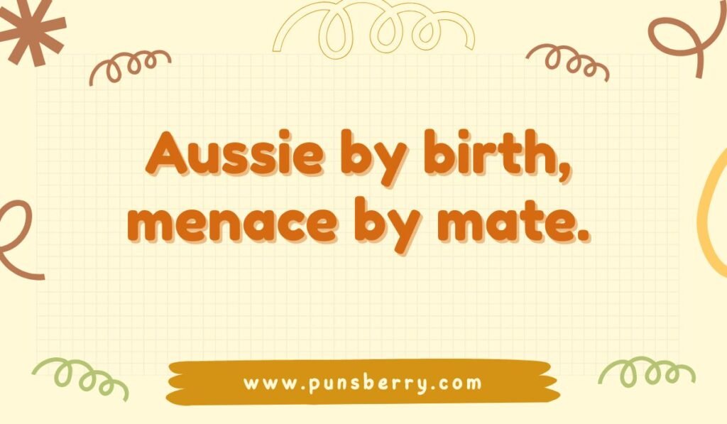 Aussie by birth, menace by mate pun; funny Australian slang joke.