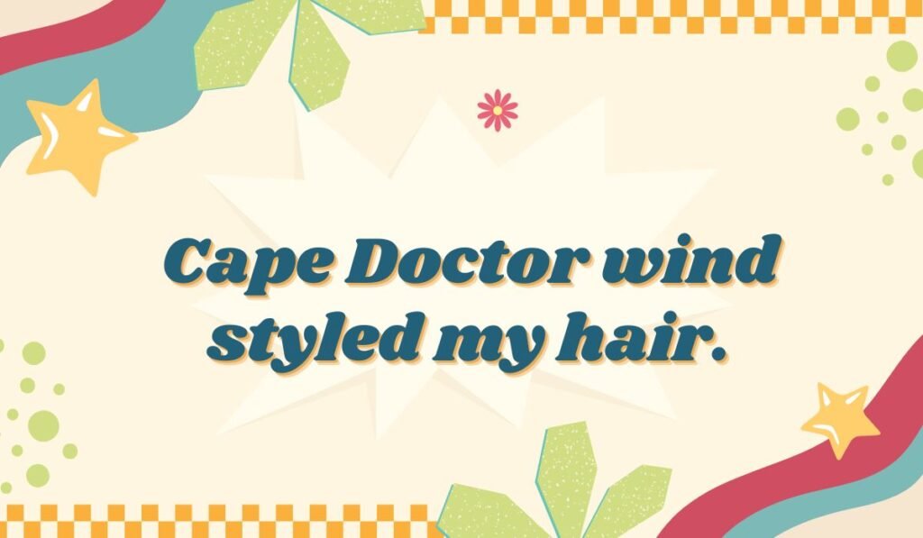 Cape Doctor wind pun: "Cape Doctor wind styled my hair." Humorous Cape Town weather pun.