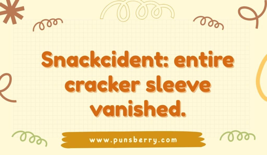 Cracker pun reading "Snackcident: entire cracker sleeve vanished.