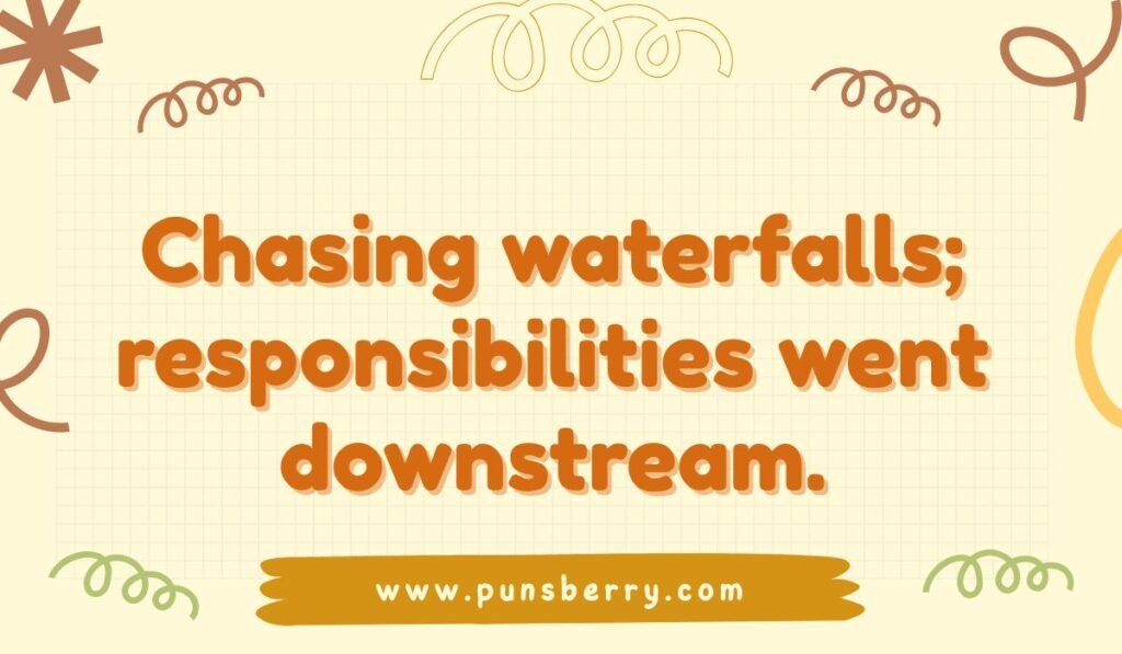 "Waterfall pun: Chasing waterfalls; responsibilities went downstream."